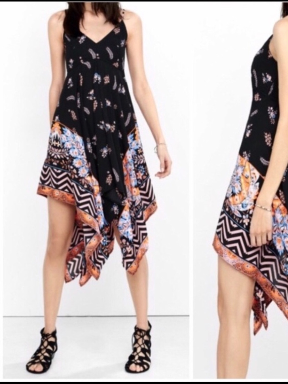 Express Black Floral Handkerchief Dress